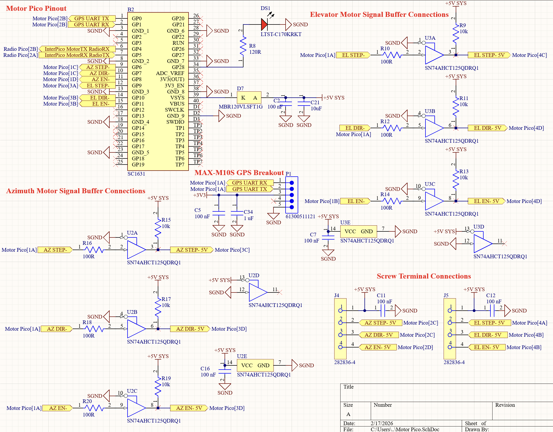 Schematic Sheet 3 - Motor Pico and Peripheral Connections
